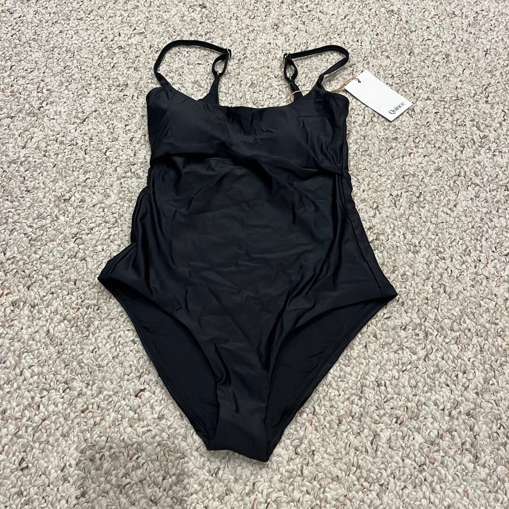 NEW Quince Italian Cutout One Piece Swimsuit S Black Classic Summer Beach